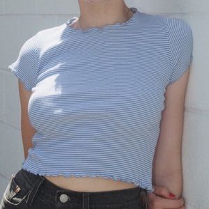 brandy melville blue stripe scallop crop top